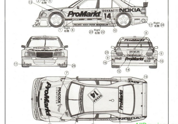 Mercedes AMG C-Class (1996) (Мерcедес АМГ C-Класс (1996)) - чертежи (рисунки) автомобиля